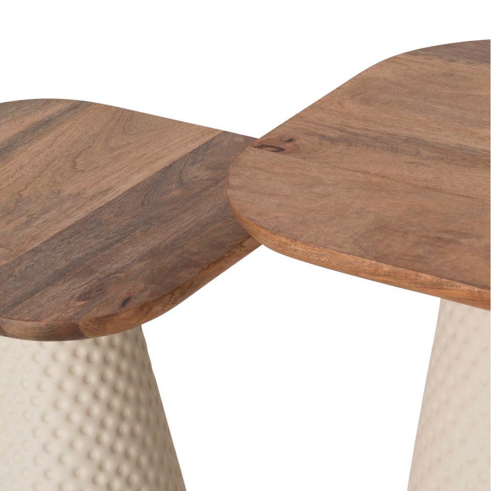 Σετ τραπέζια σαλονιού "GOLFER" 2τμχ από ξύλο/μέταλλο σε χρώμα φυσικό/εκρού 48x48x43