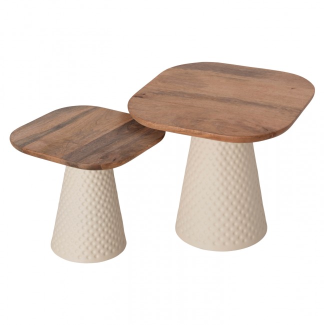 Σετ τραπέζια σαλονιού "GOLFER" 2τμχ από ξύλο/μέταλλο σε χρώμα φυσικό/εκρού 48x48x43