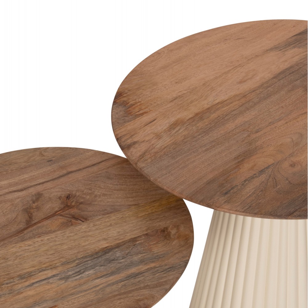 Σετ τραπέζια σαλονιού "FOLDY" 2τμχ από ξύλο/μέταλλο σε χρώμα φυσικό/εκρού Φ40 & Φ48