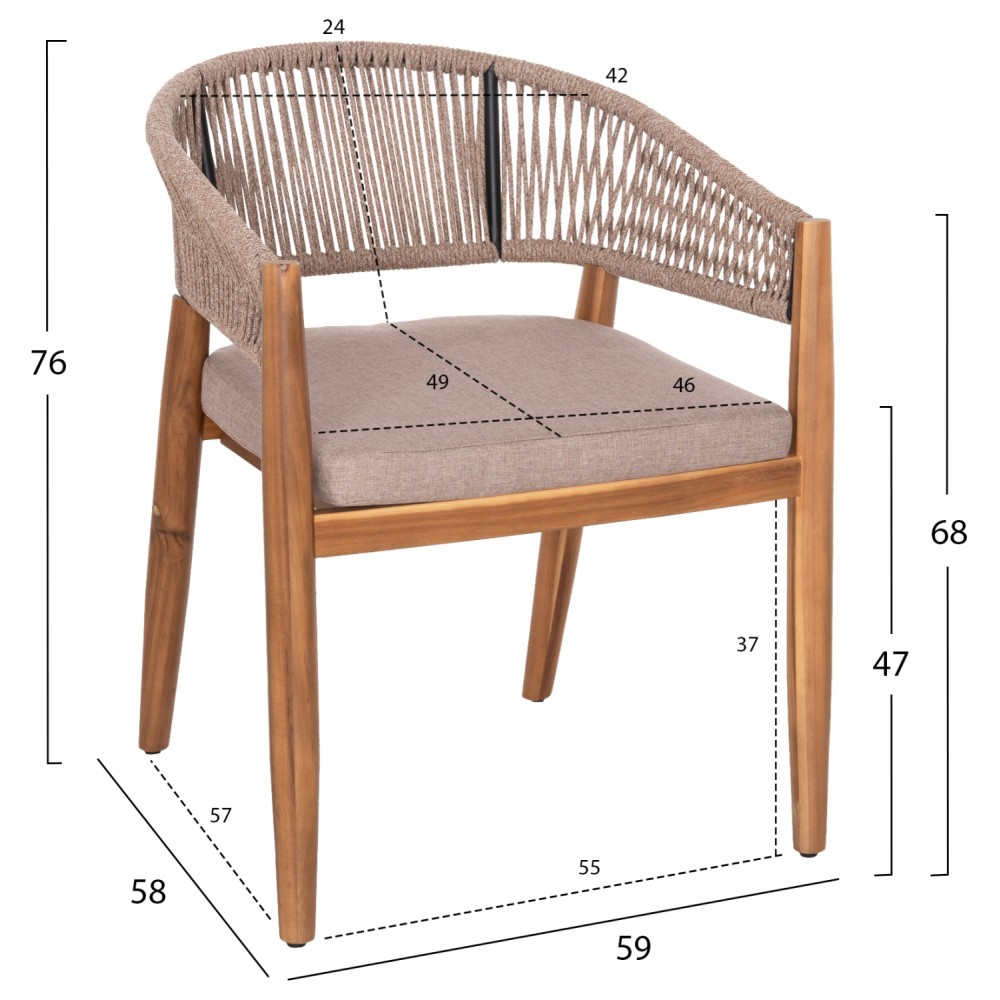 Σετ τραπεζαρίας "NAVANT" 9τμχ από ξύλο/σχοινί σε χρώμα φυσικό/μπεζ 200x100x75