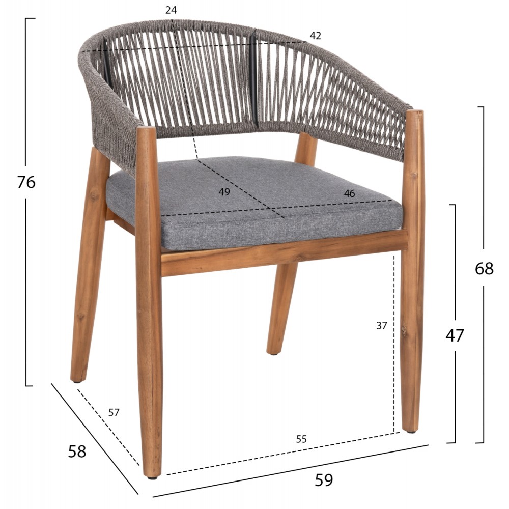 Σετ τραπεζαρίας "NAVANT" 9τμχ από ξύλο/σχοινί σε χρώμα φυσικό/γκρι 200x100x75