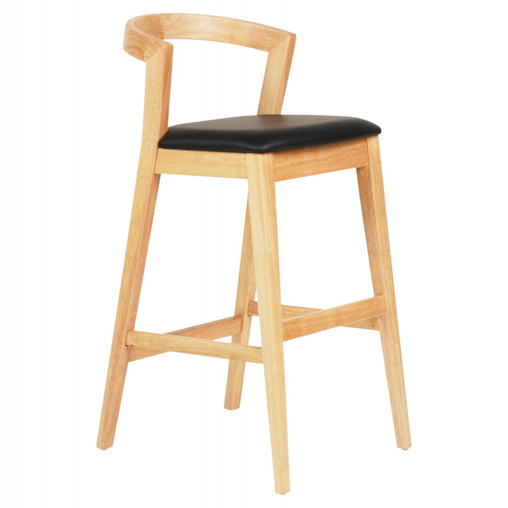 Σκαμπό μπαρ "NAMI" από ξύλο/PU σε χρώμα φυσικό/μαύρο 47.5x59x102.5