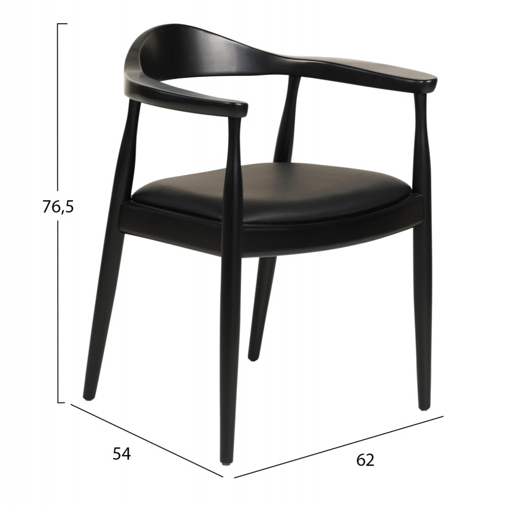 Πολυθρόνα τραπεζαρίας "ADOR" από ξύλο/PU σε χρώμα μαύρο 62x54x76.5