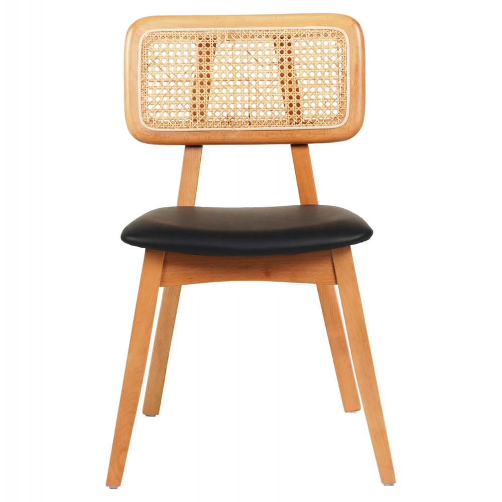 Καρέκλα τραπεζαρίας "LUFFY" από ξύλο/PU σε χρώμα φυσικό/μαύρο 47x60x80