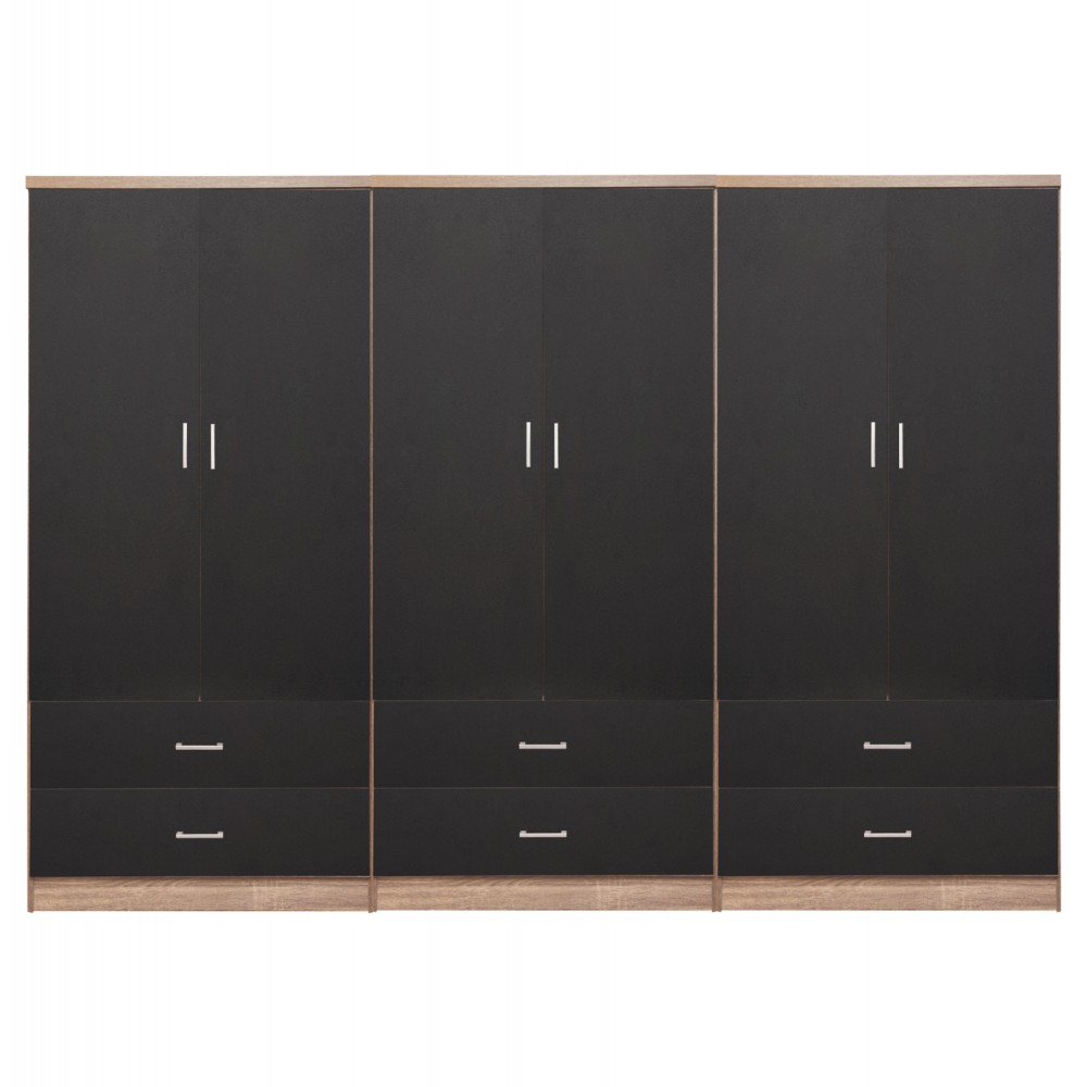 Ντουλάπα εξάφυλλη "REINA" σε χρώμα γκρι/σονόμα 240x42x181