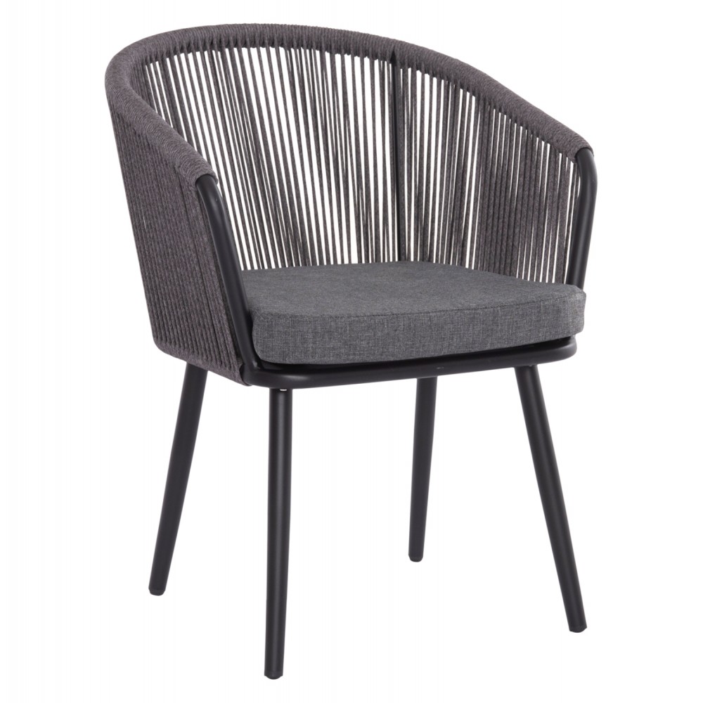 Πολυθρόνα "HARRIET" από αλουμίνιο/σχοινί σε χρώμα μαύρο/ανθρακί 60x62x80.5