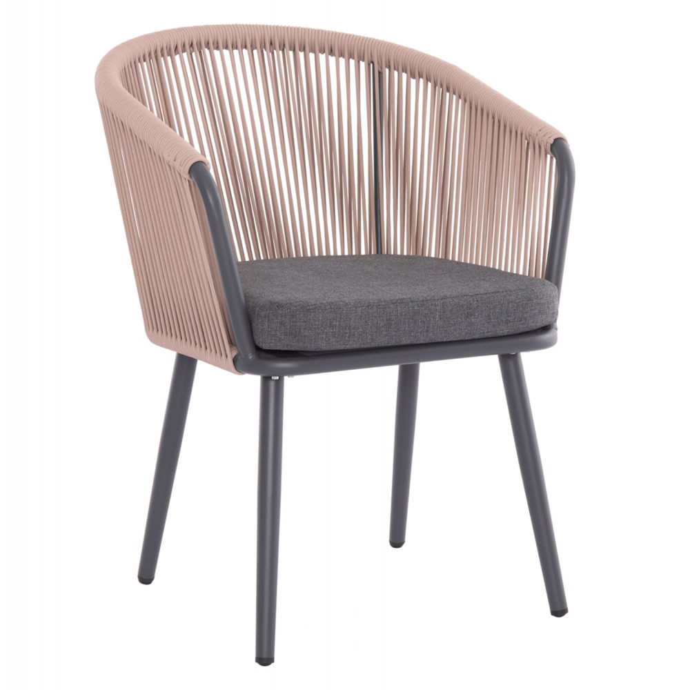 Πολυθρόνα "HARRIET" από αλουμίνιο/σχοινί σε χρώμα ανθρακί/μπεζ 60x62x80.5