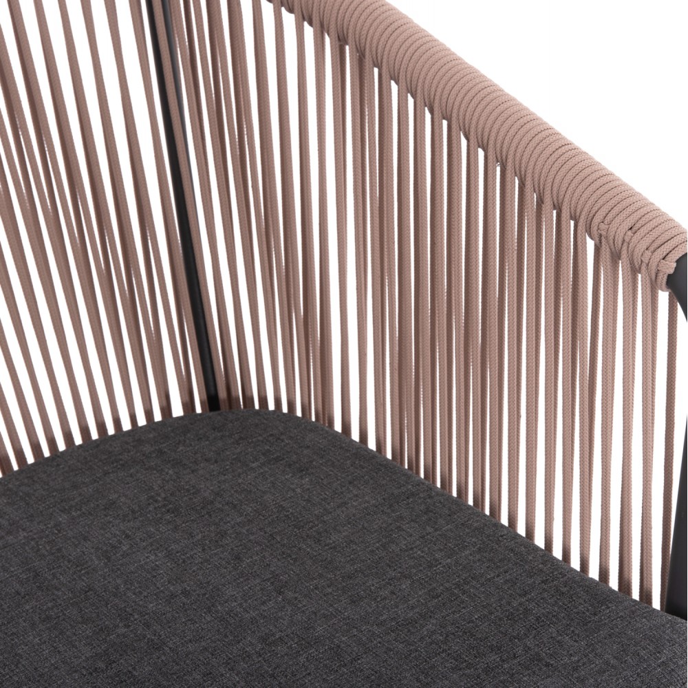 Πολυθρόνα "HARRIET" από αλουμίνιο/σχοινί σε χρώμα ανθρακί/μπεζ 60x62x80.5