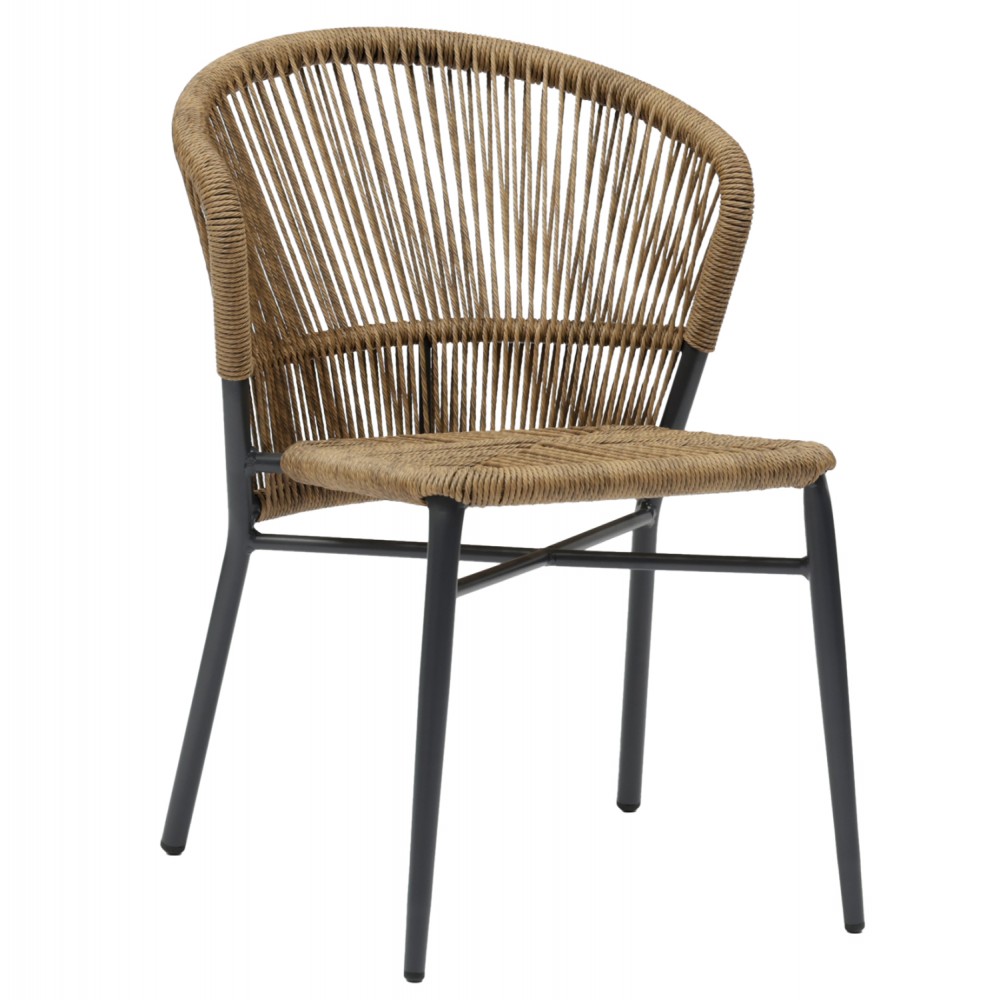 Καρέκλα "LYNN" από αλουμίνιο/rattan σε χρώμα ανθρακί/φυσικό 57x61x79