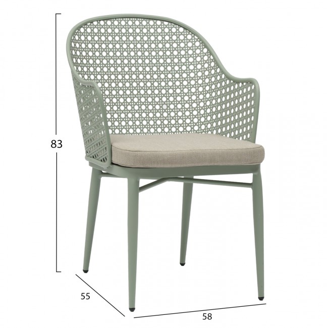 Πολυθρόνα "OREGO" από αλουμίνιο/rattan σε χρώμα φυστικί 58x55x83