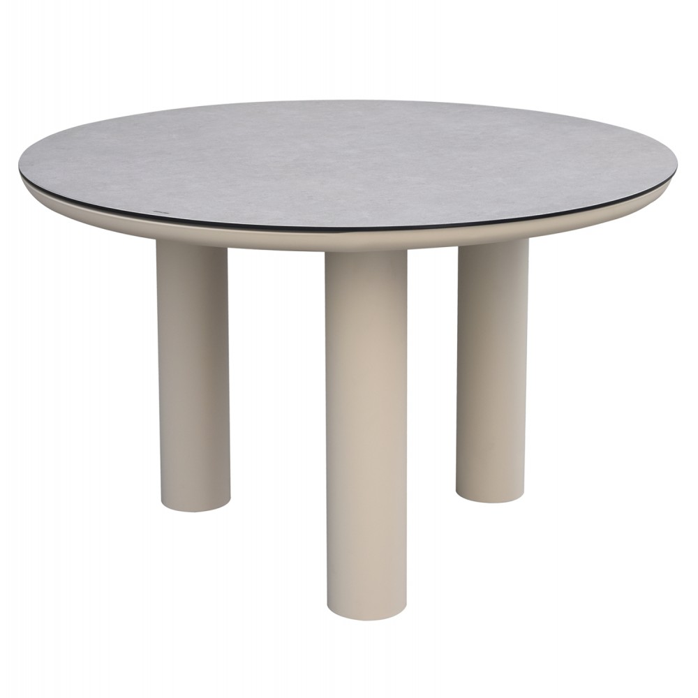 Τραπέζι "DOSUN" από αλουμίνιο/γυαλί σε χρώμα κρεμ/γκρι Φ120x74