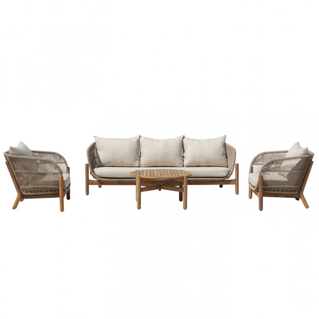Σετ εξωτερικού χώρου "SANJI" 4τμχ από ξύλο/σχοινί σε χρώμα φυσικό/μπεζ Φ80x41