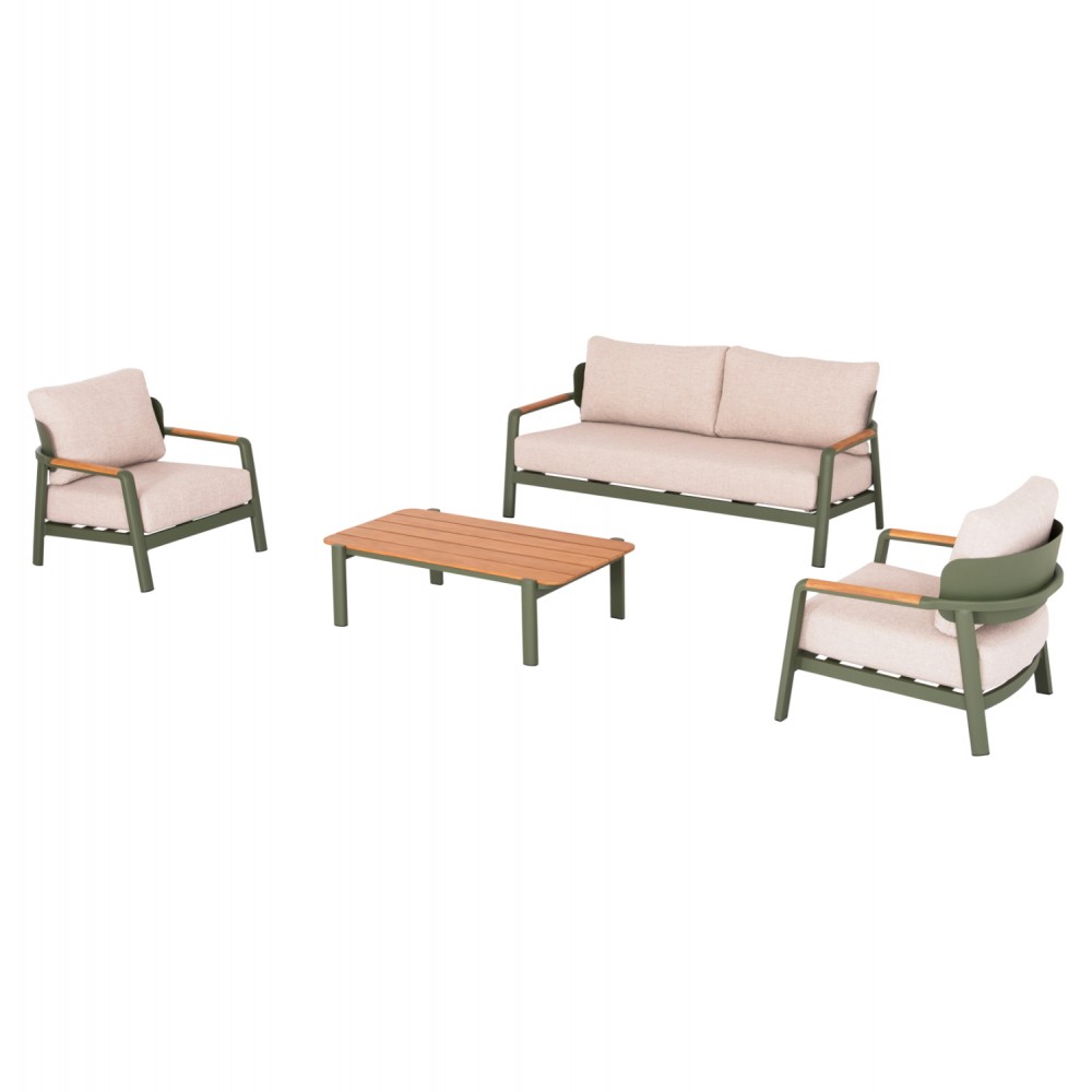Σετ εξωτερικού χώρου "ELARA" 4τμχ από αλουμίνιο/ύφασμα σε χρώμα πράσινο/μπεζ 120x61x34,5