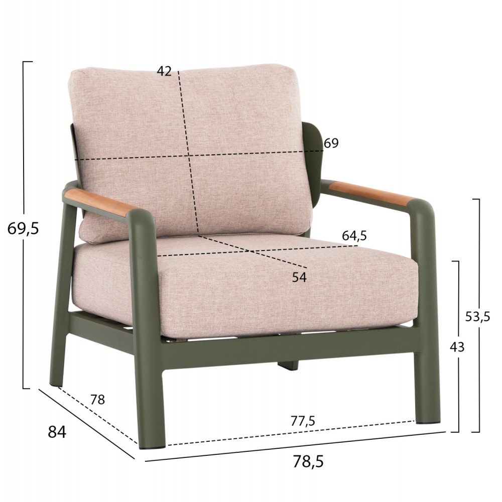 Σετ εξωτερικού χώρου "ELARA" 4τμχ από αλουμίνιο/ύφασμα σε χρώμα πράσινο/μπεζ 120x61x34,5