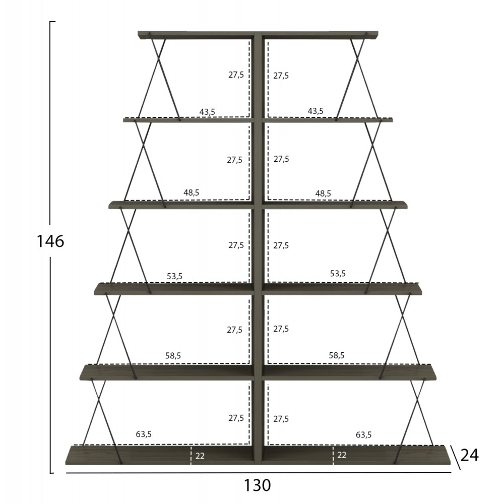 Σετ βιβλιοθήκες "MINI TARS" 2τμχ σε χρώμα olive grey/μαύρο 130x24x146
