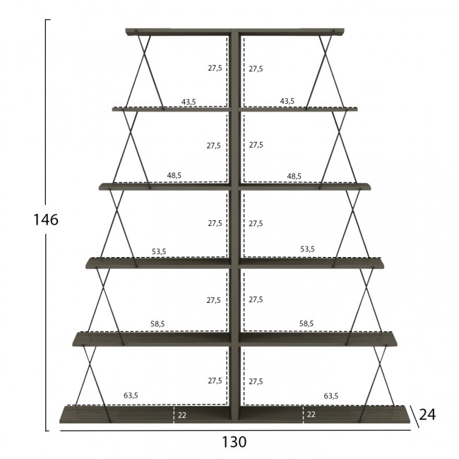 Σετ βιβλιοθήκες "MINI TARS" 2τμχ σε χρώμα olive grey/μαύρο 130x24x146