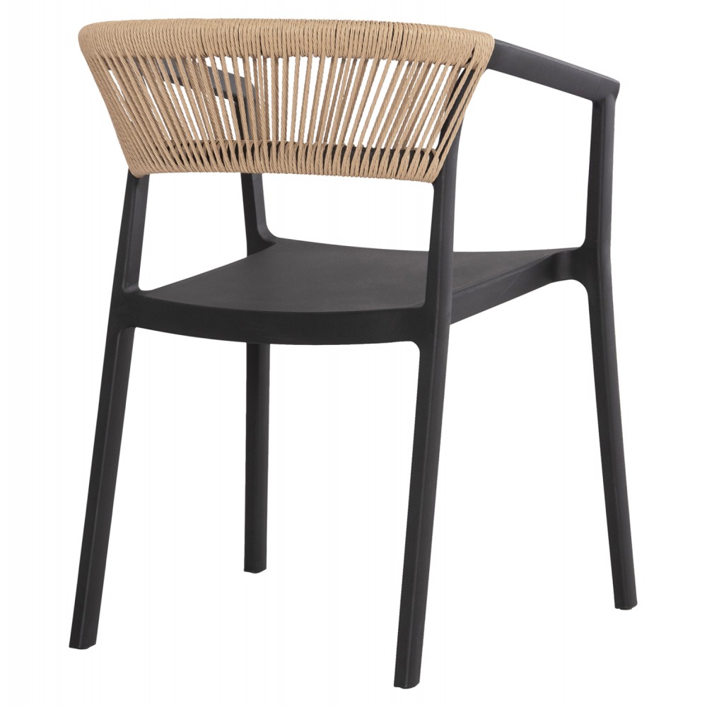 Πολυθρόνα "BOGI" από pp/σχοινί σε μαύρο/μπεζ χρώμα 54x53x75