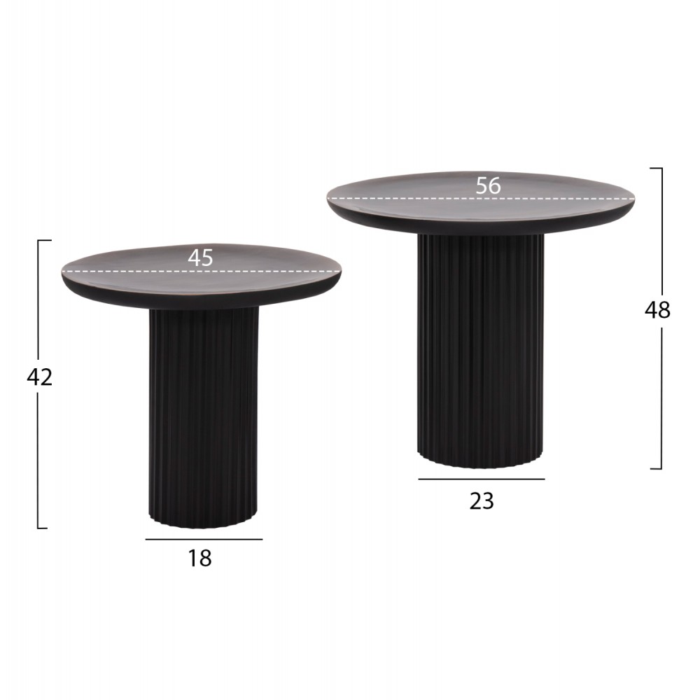 Σετ τραπέζια σαλονιού "ELAF" 2τμχ από μέταλλο/ξύλο σε χρώμα μαύρο/καφέ 56x54x48