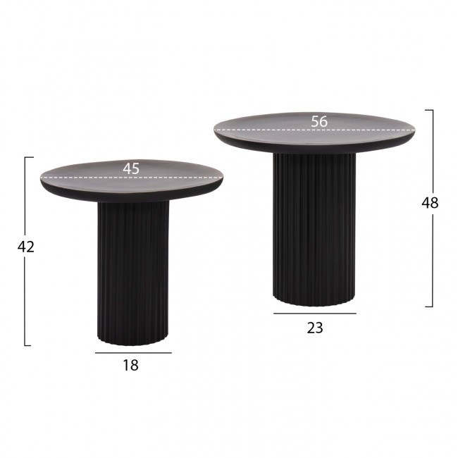 Σετ τραπέζια σαλονιού "ELAF" 2τμχ από μέταλλο/ξύλο σε χρώμα μαύρο/καφέ 56x54x48