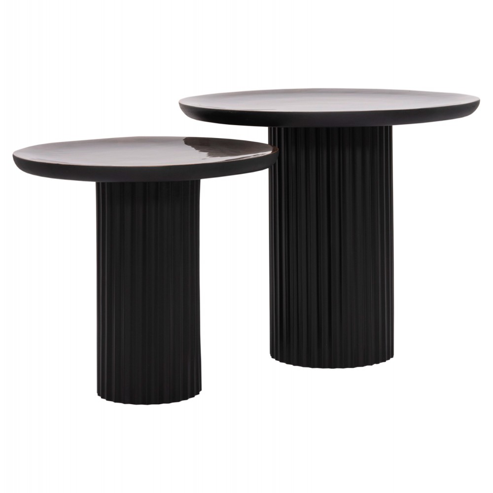 Σετ τραπέζια σαλονιού "ELAF" 2τμχ από μέταλλο/ξύλο σε χρώμα μαύρο/καφέ 56x54x48