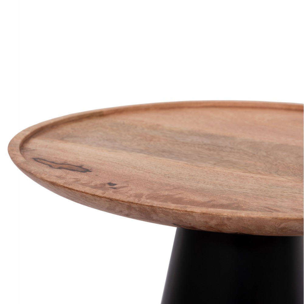 Σετ τραπέζια σαλονιού "RIFF" 2τμχ από μέταλλο/ξύλο σε χρώμα μαύρο/φυσικό Φ60 & Φ40