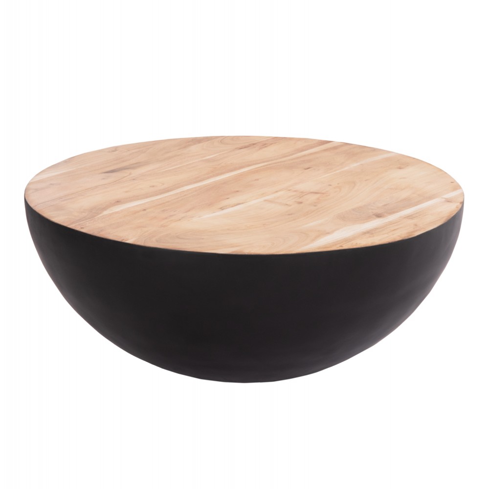 Διακοσμητικό τραπέζι σαλονιού "BOWL" από μέταλλο/ξύλο σε χρώμα μαύρο/φυσικό Φ90x37.5