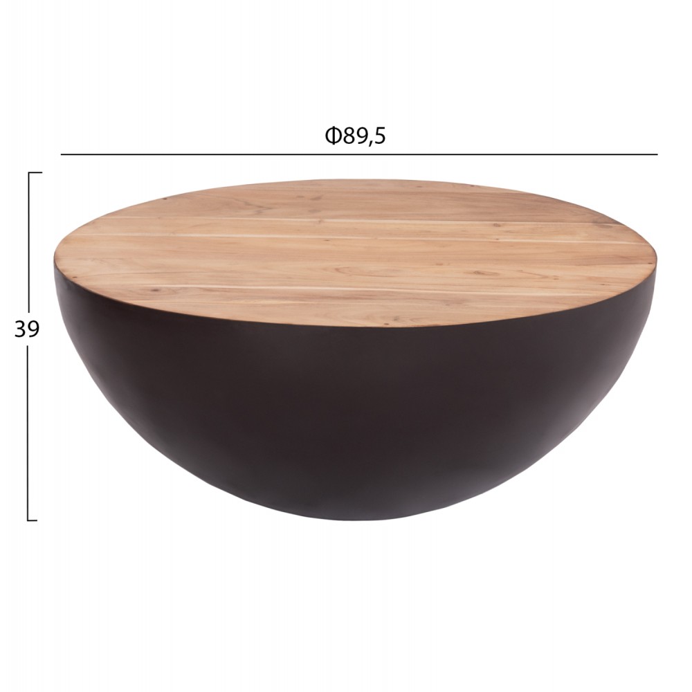 Διακοσμητικό τραπέζι σαλονιού "BOWL" από μέταλλο/ξύλο σε χρώμα rusty/φυσικό Φ89.5X39