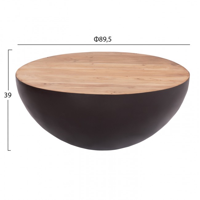 Διακοσμητικό τραπέζι σαλονιού "BOWL" από μέταλλο/ξύλο σε χρώμα rusty/φυσικό Φ89.5X39