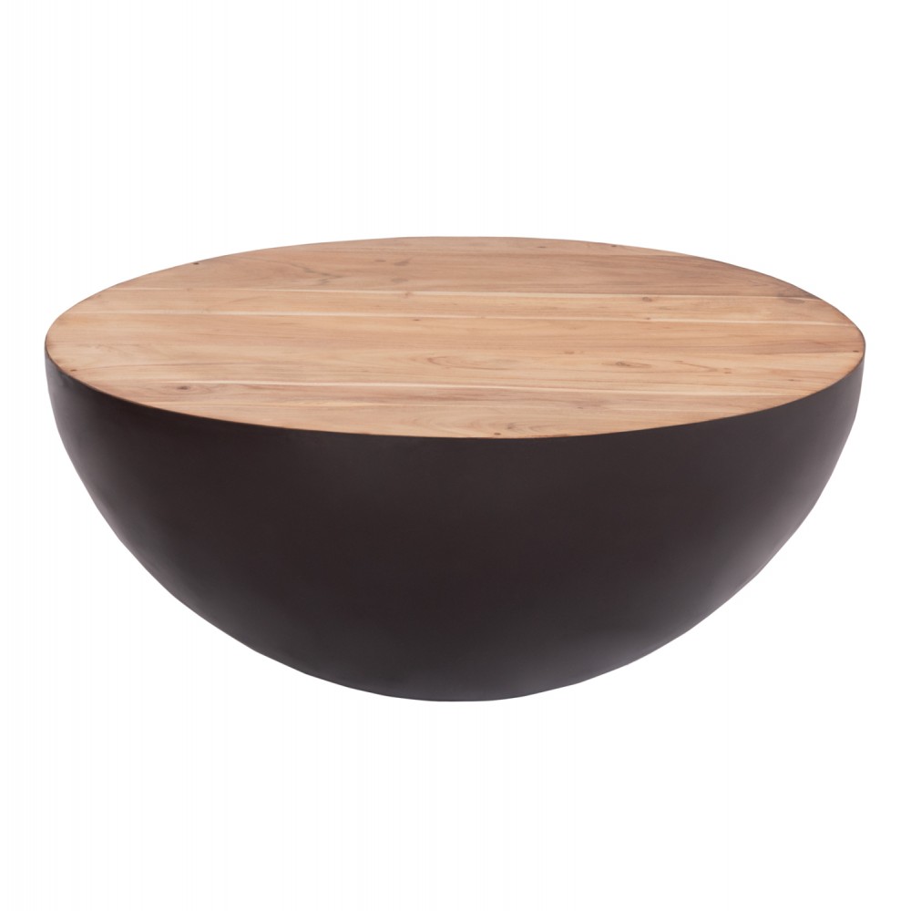 Διακοσμητικό τραπέζι σαλονιού "BOWL" από μέταλλο/ξύλο σε χρώμα rusty/φυσικό Φ89.5X39