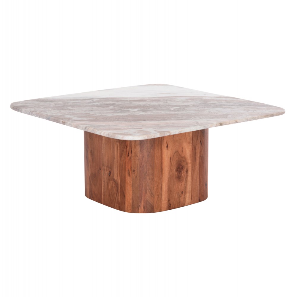 Τραπέζι σαλονιού "VOLTI" από ξύλο/μάρμαρο σε χρώμα φυσικό/γκρι 80.5x80.5x37