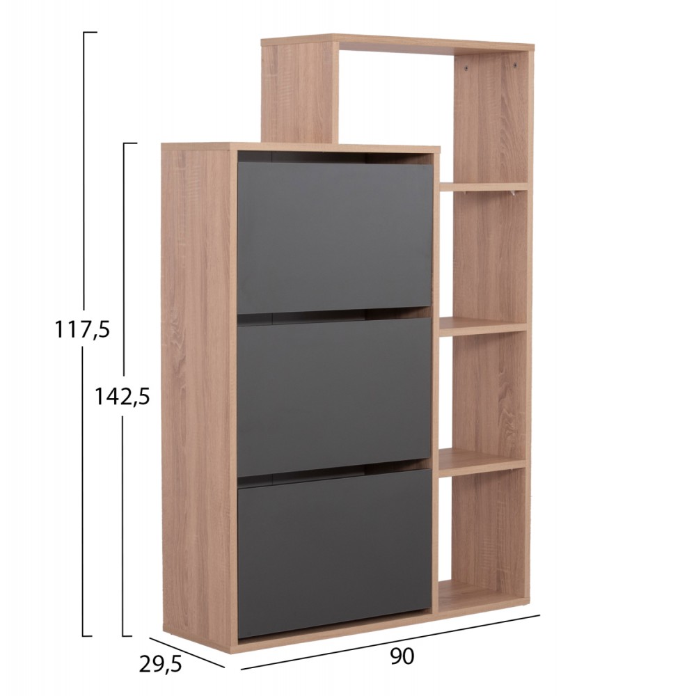 Παπουτσοθήκη "ROBBEN" σε χρώμα ανθρακί/oak 90x29.5x142.5