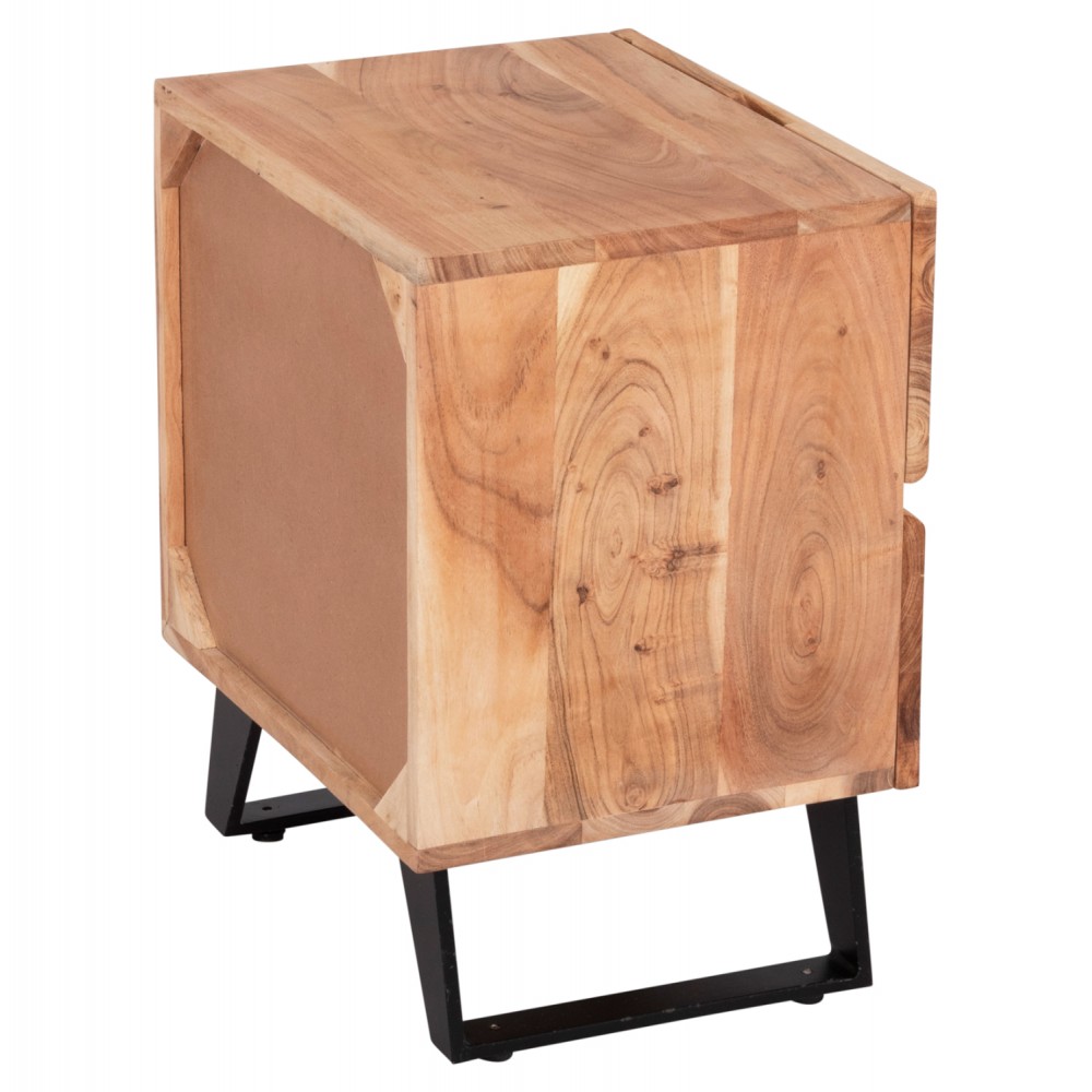 Κομοδίνο "ALICIA" από ξύλλο/μέταλλο σε φυσικό/μαύρο χρώμα 45x35x56