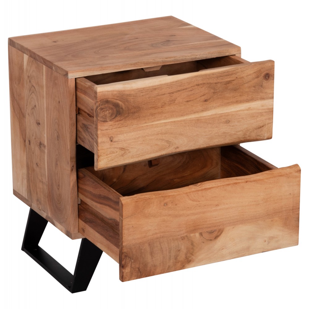 Κομοδίνο "ALICIA" από ξύλλο/μέταλλο σε φυσικό/μαύρο χρώμα 45x35x56