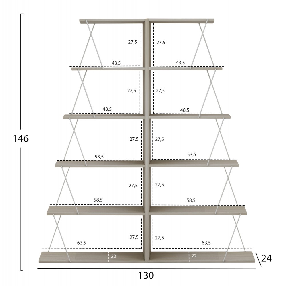 Σετ βιβλιοθήκες "MINI TARS" 2τμχ σε χρώμα σονόμα/λευκό 130x24x146