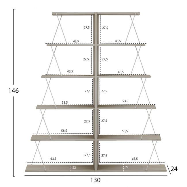 Σετ βιβλιοθήκες "MINI TARS" 2τμχ σε χρώμα σονόμα/λευκό 130x24x146