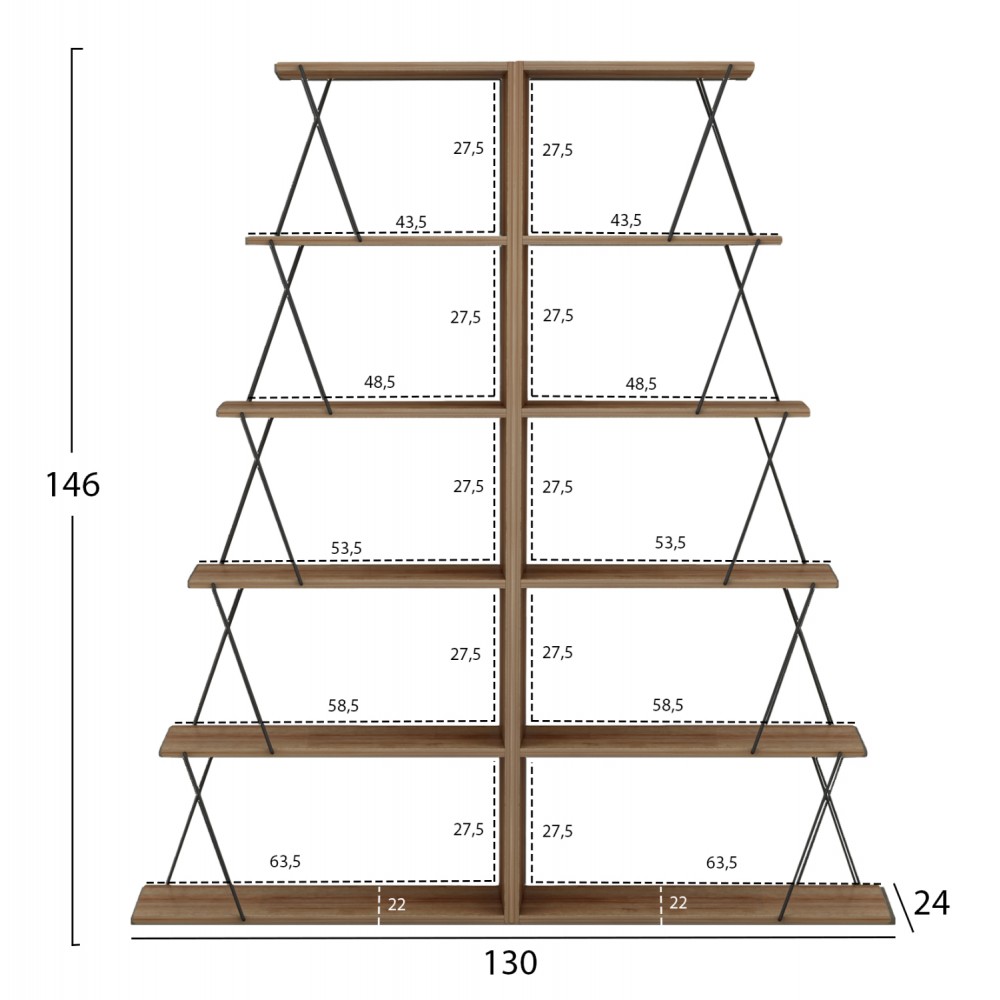 Σετ βιβλιοθήκες "MINI TARS" 2τμχ σε χρώμα φυσικό/μαύρο 130x24x146