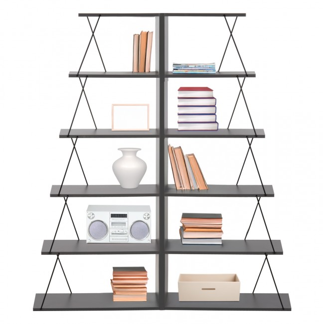 Σετ βιβλιοθήκες "MINI TARS" 2τμχ σε χρώμα γκρι/μαύρο 130x24x146