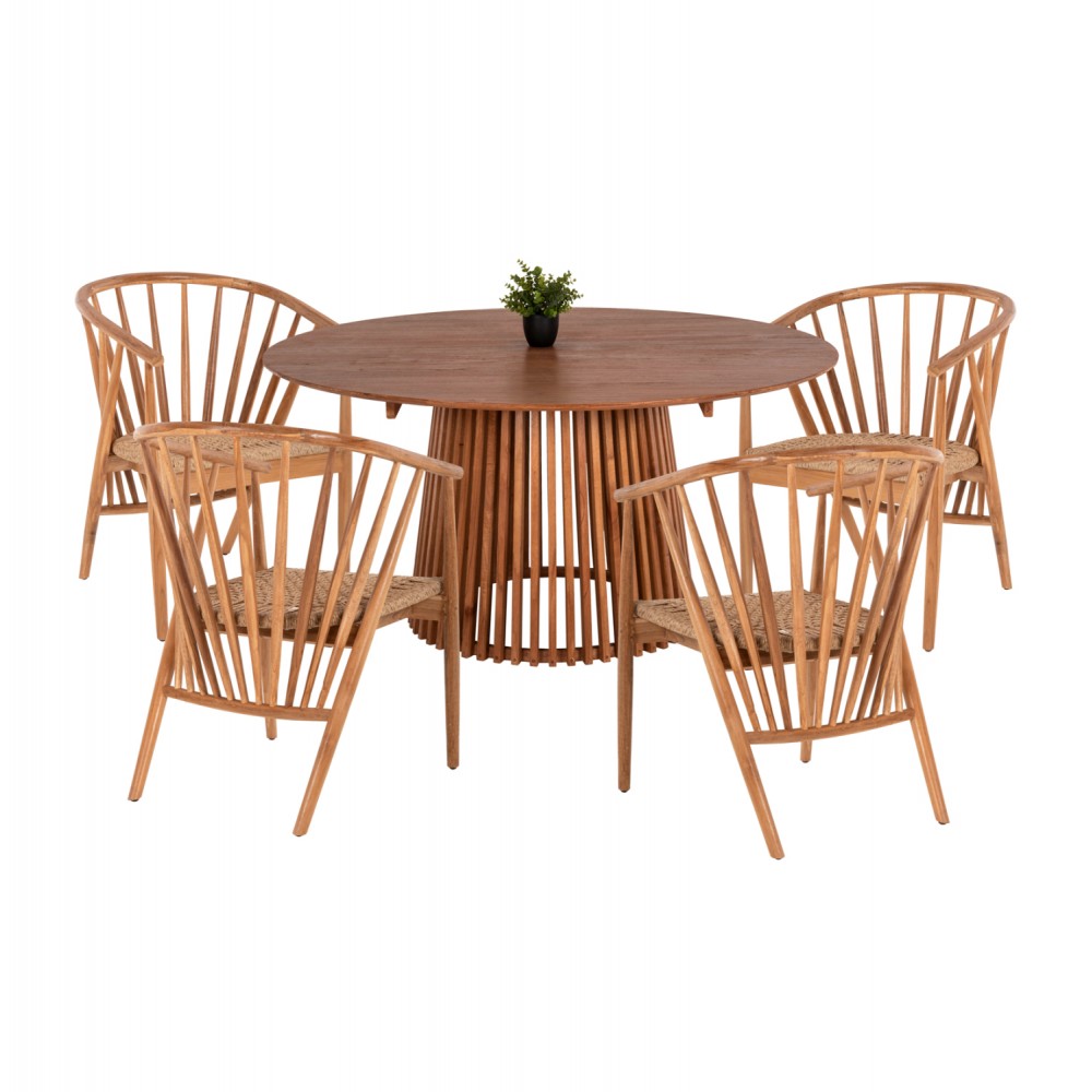 Σετ τραπεζαρίας "PERMAINE" από ξύλο σε χρώμα φυσικό Φ150x75