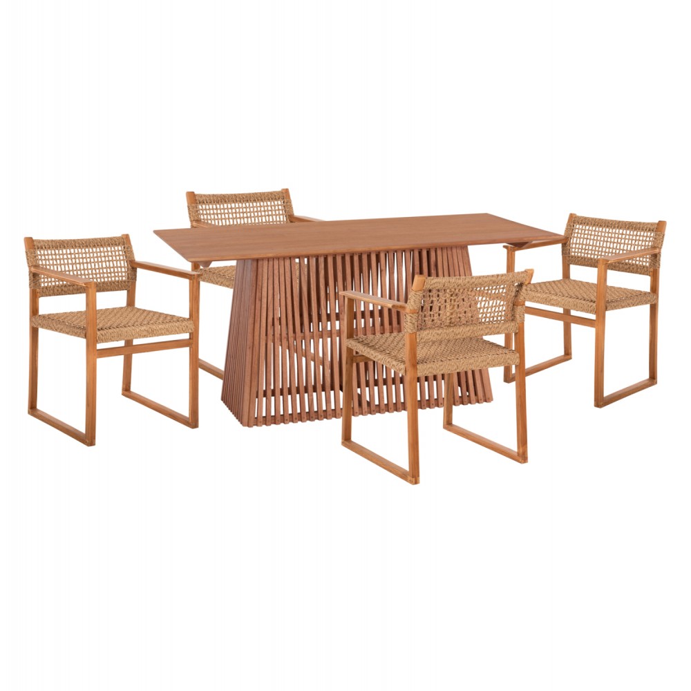 Σετ τραπεζαρίας 5τμχ "NARLEY" από ξύλο/σχοινί σε φυσικό χρώμα 160x79.5x76.5