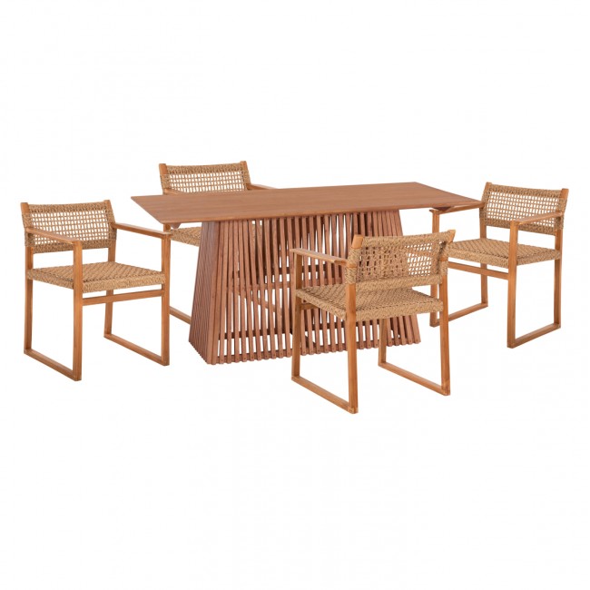 Σετ τραπεζαρίας 5τμχ "NARLEY" από ξύλο/σχοινί σε φυσικό χρώμα 160x79.5x76.5