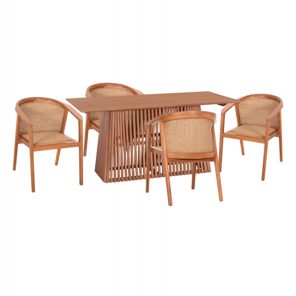 Σετ τραπεζαρίας 5τμχ "RENLY" από ξύλο σε χρώμα φυσικό 160x79.5x76.5