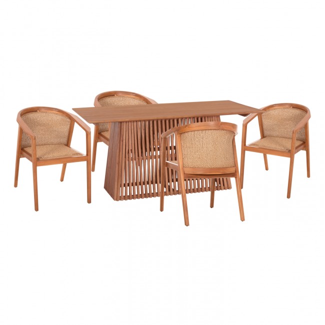 Σετ τραπεζαρίας 5τμχ "RENLY" από ξύλο σε χρώμα φυσικό 160x79.5x76.5
