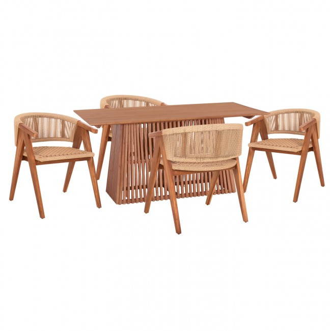 Σετ τραπεζαρίας 5τμχ "BRANN" από ξύλο σε χρώμα φυσικό 160x79.5x76.5