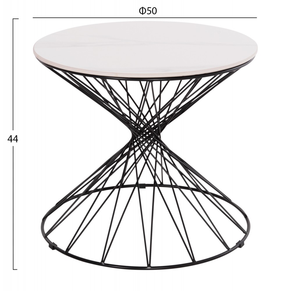 Βοηθητικό τραπέζι "GRESAM" από μέταλλο/κεραμικό σε χρώμα μαύρο/λευκό Φ50x44