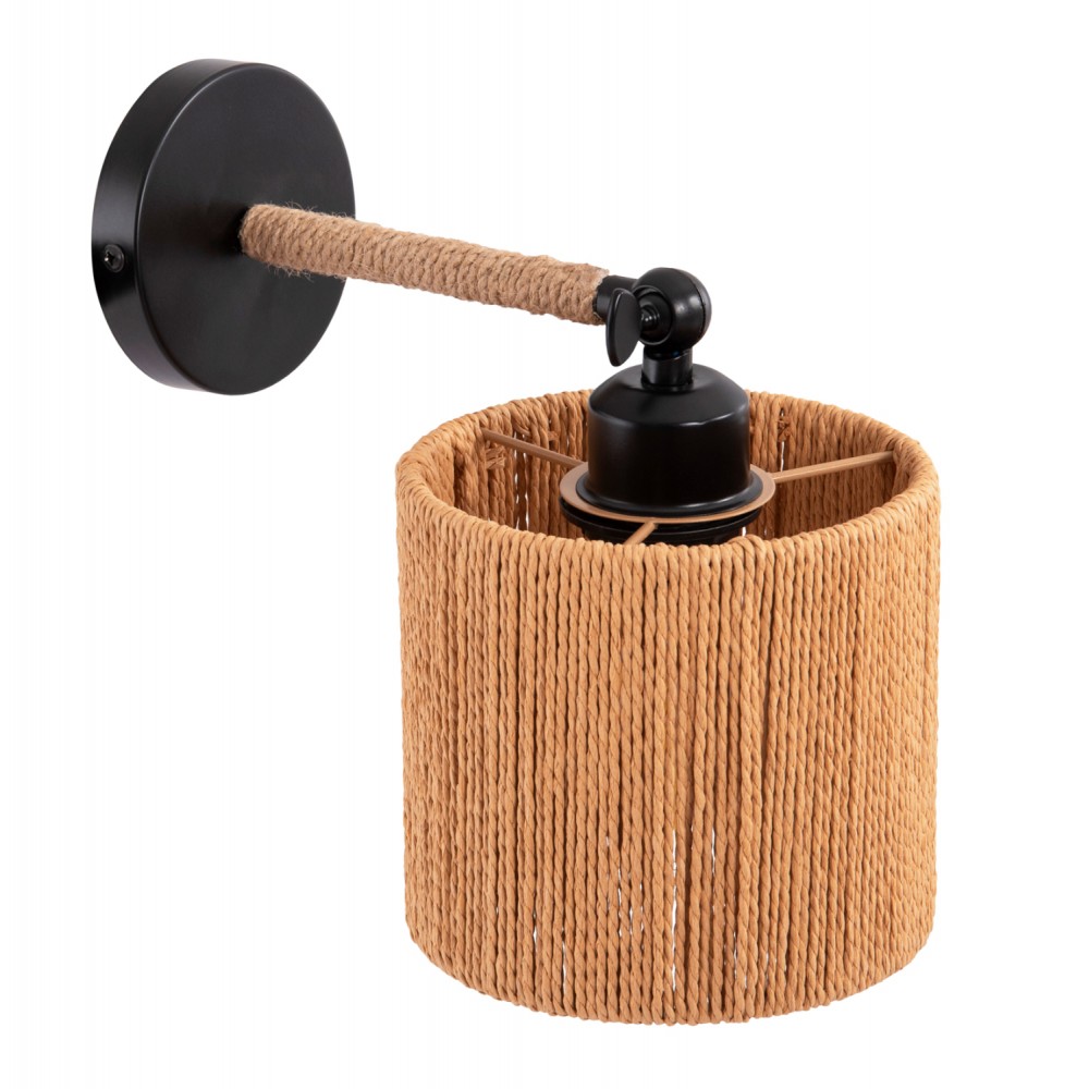 Απλίκα τοίχου "LANT" από μέταλλο/σχοινί σε χρώμα μαύρο/φυσικό 15x15x35