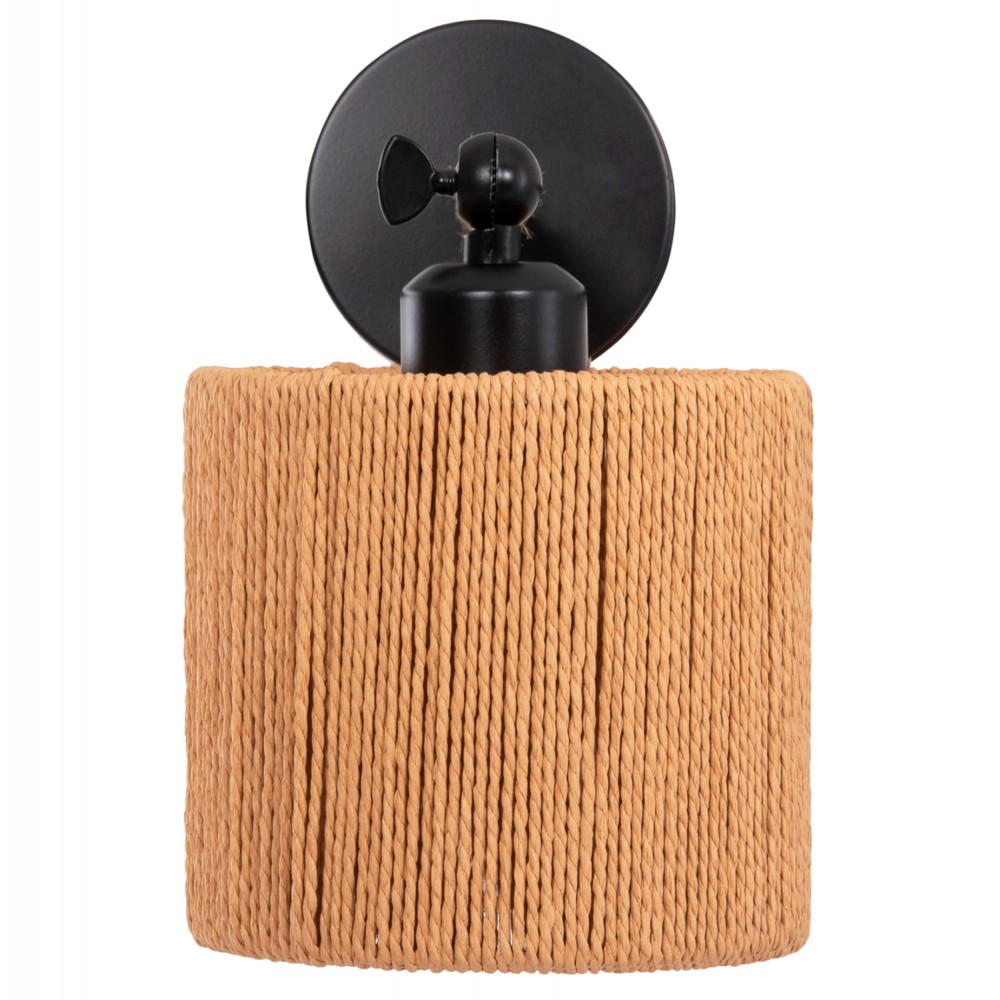 Απλίκα τοίχου "LANT" από μέταλλο/σχοινί σε χρώμα μαύρο/φυσικό 15x15x35