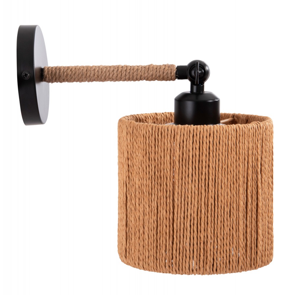 Απλίκα τοίχου "LANT" από μέταλλο/σχοινί σε χρώμα μαύρο/φυσικό 15x15x35