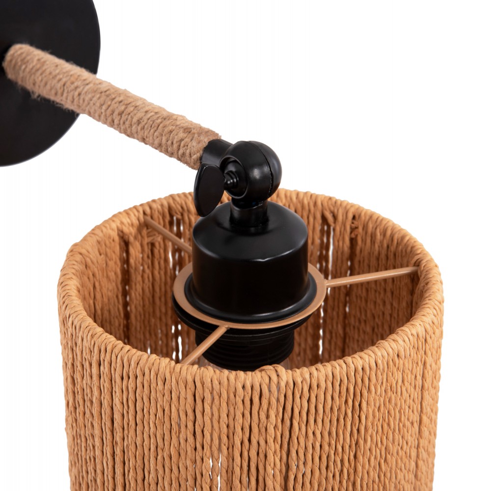 Απλίκα τοίχου "LANT" από μέταλλο/σχοινί σε χρώμα μαύρο/φυσικό 15x15x35