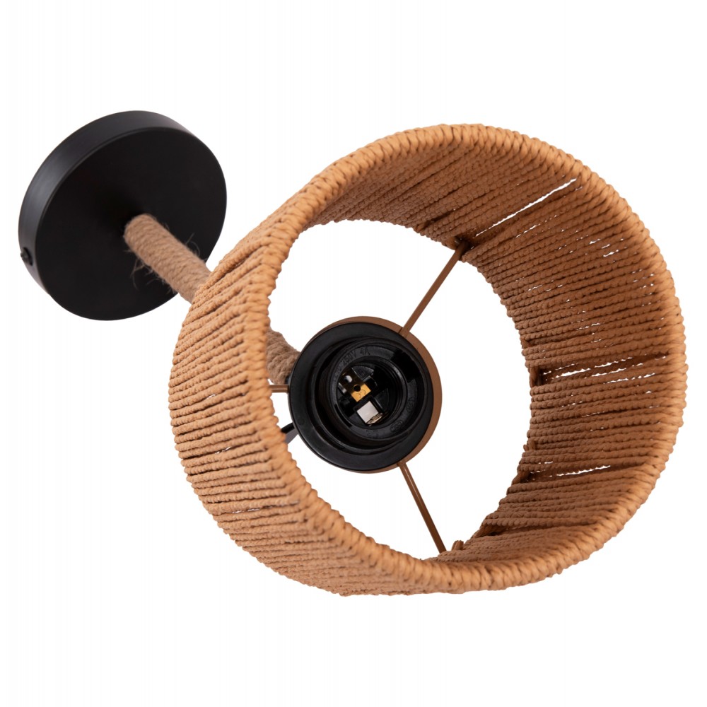 Απλίκα τοίχου "LANT" από μέταλλο/σχοινί σε χρώμα μαύρο/φυσικό 15x15x35