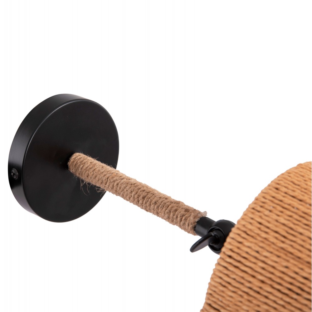 Απλίκα τοίχου "LANT" από μέταλλο/σχοινί σε χρώμα μαύρο/φυσικό 15x15x35